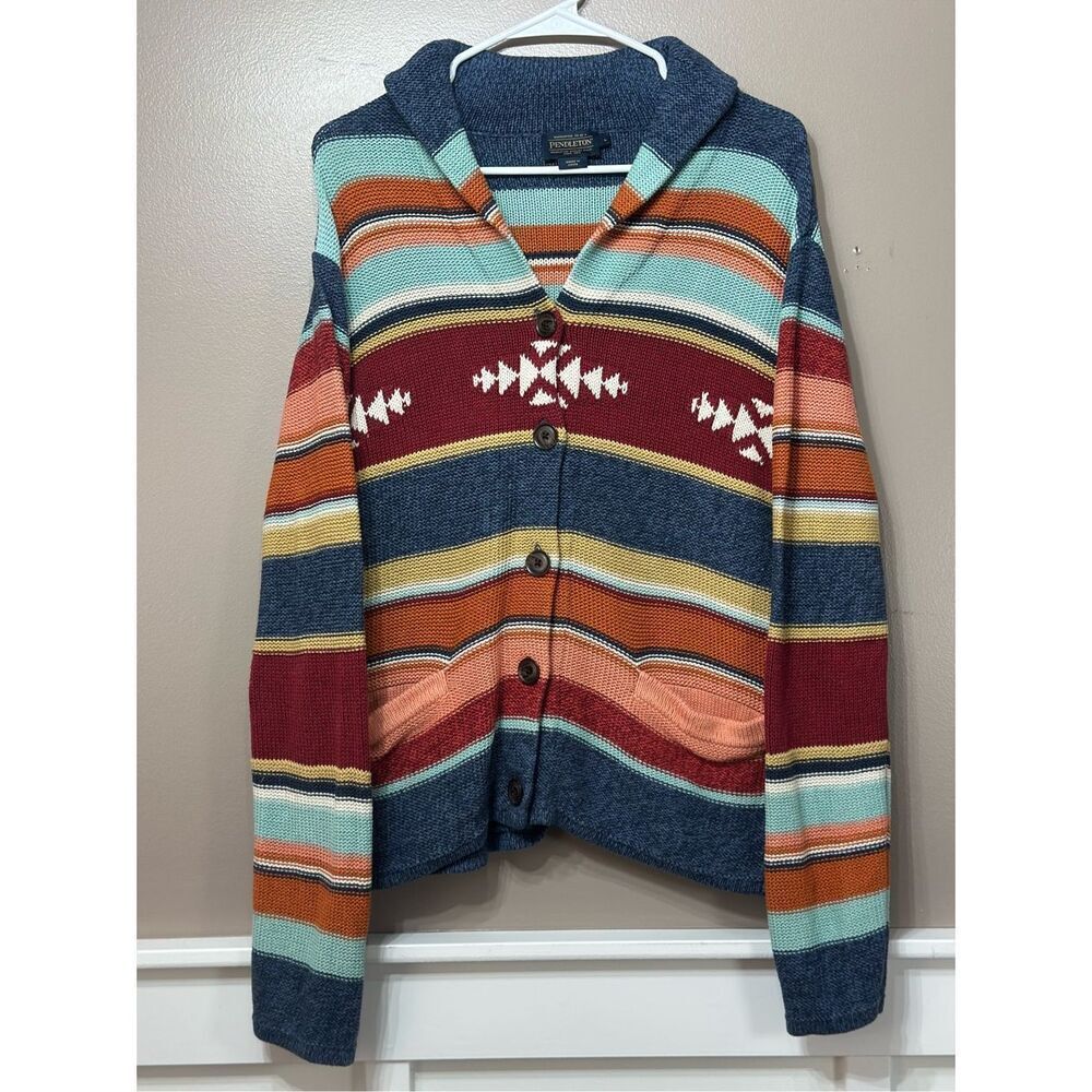 Pendleton Multi Stripe Shawl Button Up Cardigan W… - image 3